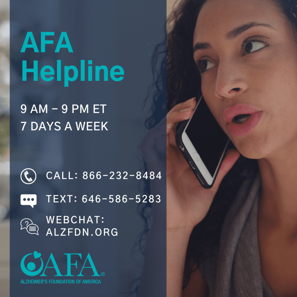 woman calls the AFA helpline on cell phone to get help with wandering
